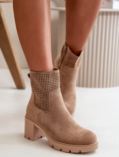 Dámské boty na podpatku se zipem eko semišové béžové model 21668056 - Boto