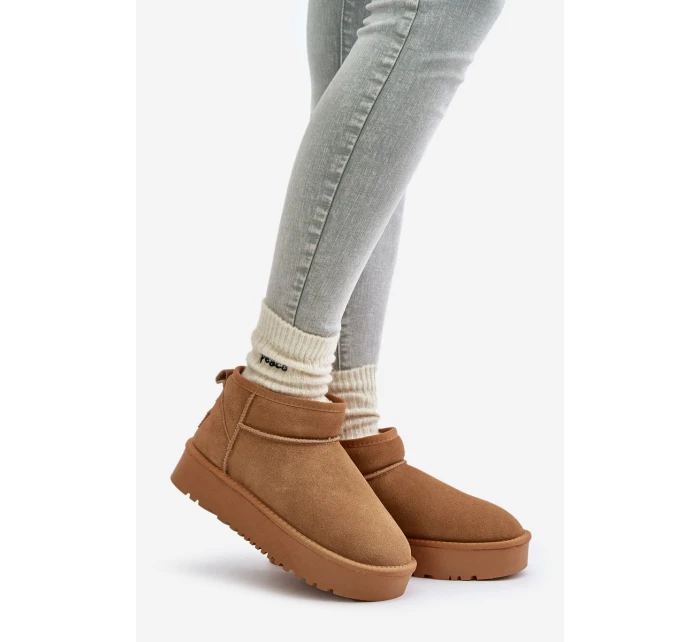 Skórzane Zamszowe Śniegowce Na Platformie Camel Nereviana Skórzane Zamszowe Śniegowce Na Platformie Camel Nereviana