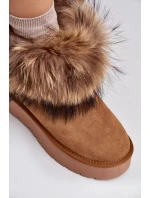 Skórzane Śniegowce Na Platformie Z Futerkiem Camel Avirisa