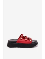 Klapki Damskie Na Platformie Z Paskami Czerwone Nimiotte