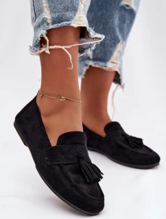 Dámské mokasíny s podrážkou a třásněmi Černé model 21919062 - Boto