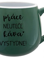 PRÁCA NEVYHOVUJE, KÁVA VÝBORNÁ! - zelený keramický hrnček 300 ml