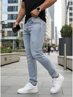 Pánske slim fit džínsy s odieraním svetlo modrá FashionStreet UX4488