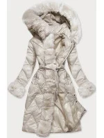 Dámska dlhá prešívaná bunda vo farbe ecru (772) Dámska dlhá prešívaná bunda vo farbe ecru (772)