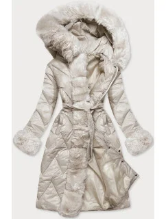 Dámska dlhá prešívaná bunda vo farbe ecru (772)