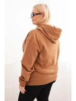 Dámska bavlnená mikina s kapucňou a klokankou v nadmernej veľkosti Camel Dámska bavlnená mikina s kapucňou a klokankou v nadmernej veľkosti Camel