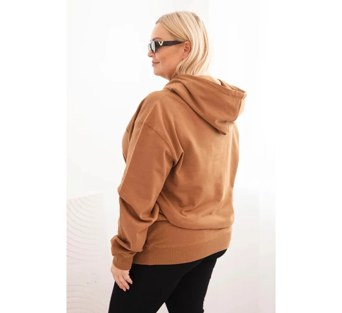 Dámska bavlnená mikina s kapucňou a klokankou v nadmernej veľkosti Camel Dámska bavlnená mikina s kapucňou a klokankou v nadmernej veľkosti Camel