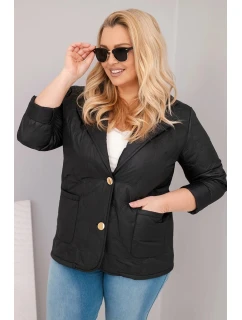 Dámske Plus veľkosť prešívaná bunda s kvetmi s golierom a vreckami čierna