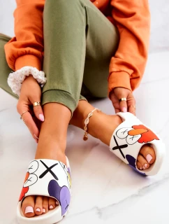 Gumowe Klapki Z Nadrukiem Białe Monsters