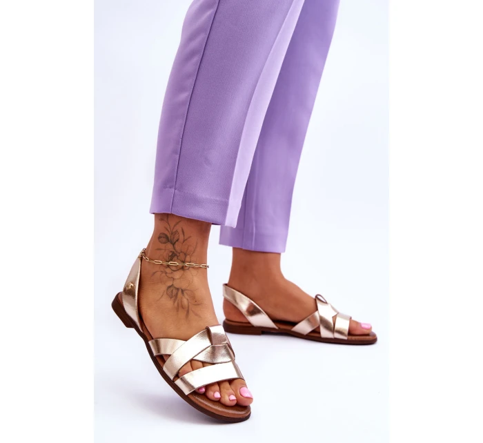 Pohodlné Kožené Sandály Zlaté model 21617493 - Zazoo