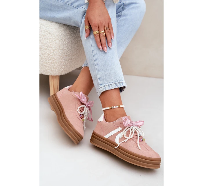 Dámské Tenisky Na Platformě S Ozdobami Růžové model 21688410 - Boto Dámské Tenisky Na Platformě S Ozdobami Růžové model 21688410 - Boto