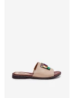 Klapki Damskie Na Płaskim Obcasie Z Ozdobą Złote Clelione Klapki Damskie Na Płaskim Obcasie Z Ozdobą Złote Clelione