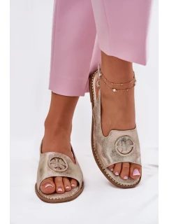 Dámské sandály na plochém podpatku s ozdobou model 21698206 zlaté - S.Barski