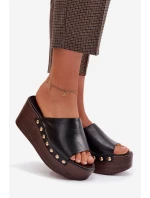 Dámské sandály na platformě a platformě se zlatými sponami Černé Farinelle