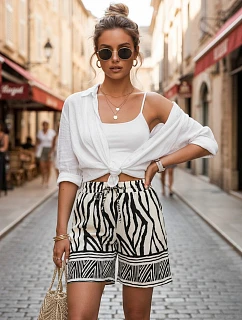 Dámske šortky s elastickým pásom, bielo-čierne, FashionStreet SY0541