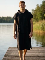 Pánske vafľové pončo Saimaa s kapucňou Black Beauty
