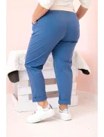 Dámské bavlněné kalhoty Plus Size s páskem džínovina Dámské bavlněné kalhoty Plus Size s páskem džínovina