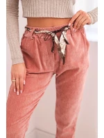 Dámske viskózové nohavice s opaskom na šatku tmavoružové Dámske viskózové nohavice s opaskom na šatku tmavoružové