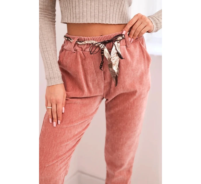 Dámske viskózové nohavice s opaskom na šatku tmavoružové Dámske viskózové nohavice s opaskom na šatku tmavoružové