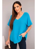 Dámská svetr s krátkým rukávem a výstřihem do V tyrkysová Dámská svetr s krátkým rukávem a výstřihem do V tyrkysová