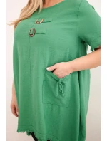Dámske bavlnené šaty nadmernej veľkosti s predĺženým chrbtom a vreckom Zelená
