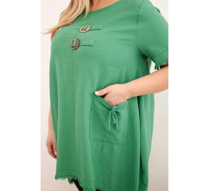 Dámske bavlnené šaty nadmernej veľkosti s predĺženým chrbtom a vreckom Zelená