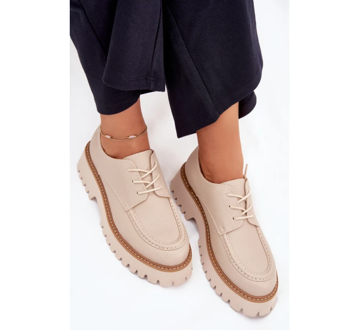 Półbuty Mokasyny Damskie Ze Sznurowaniem Big Star NN274053 Beżowe