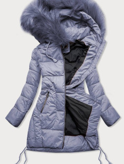 Prešívaná dámska zimná bunda vo vresové farbe s kapucňou (7690)