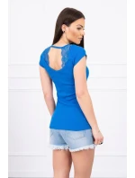 Blúzka s čipkovým výstrihom nevädze modrá