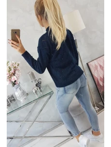 Sveter s polovičným rolákom a kosoštvorcovým vzorom tmavo modrý