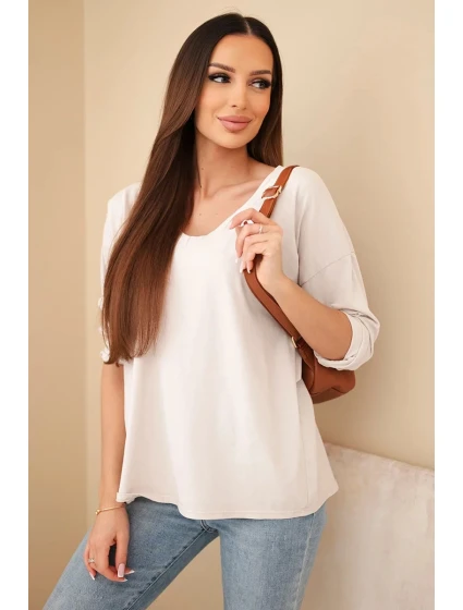 Dámská bavlněná blůza s výstřihem do V a dlouhým rukávem béžová