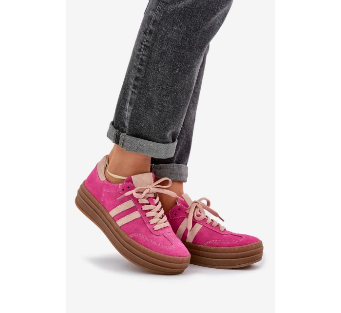 Zazoo N1068S4 Damskie Zamszowe Sneakersy Na Platformie Fuksja