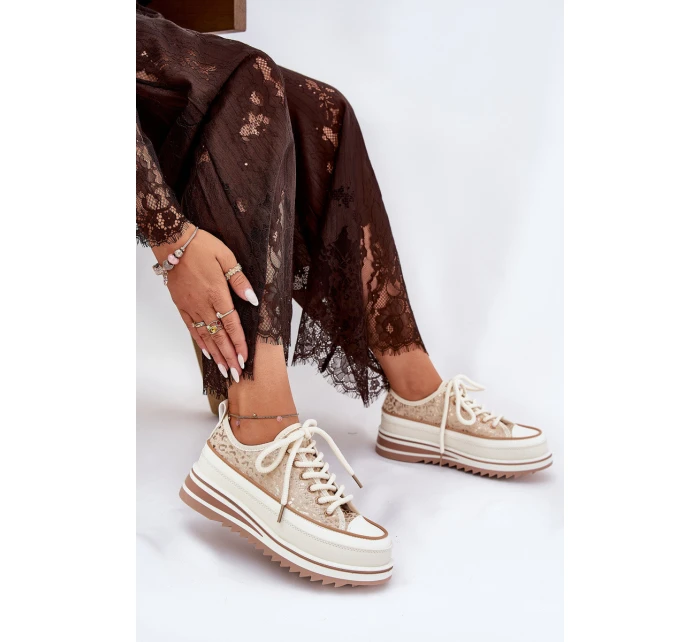 Dámské Tenisky Na Masivní Platformě model 21691040 Béžové - S.Barski