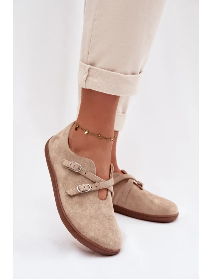 Kožené semišové polobotky Barefoot Dámské s pásky model 21937593 béžové - Zazoo Kožené semišové polobotky Barefoot Dámské s pásky model 21937593 béžové - Zazoo