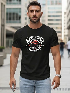 Pánske bavlnené tričko s potlačou auta čierne FashionStreet NX5087R
