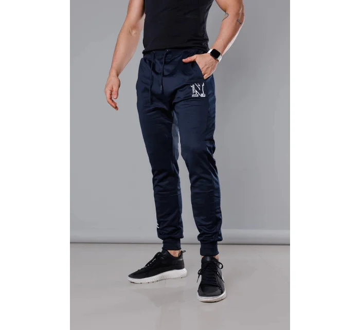 Tmavě modré pánské teplákové kalhoty s potiskem model 18347905 - J.STYLE Tmavě modré pánské teplákové kalhoty s potiskem model 18347905 - J.STYLE