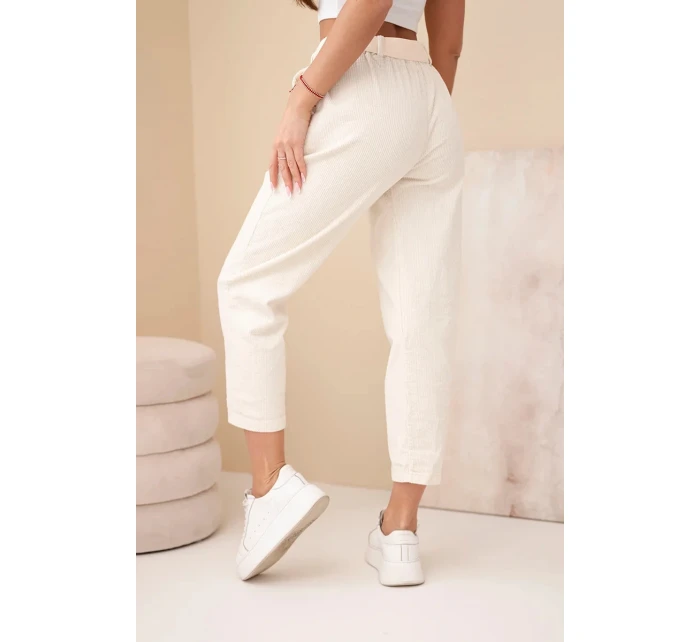 Dámske šnúrové nohavice s opaskom svetlo béžové