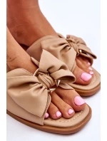 Damskie Skórzane Klapki Z Kokardą Beżowe Becky Damskie Skórzane Klapki Z Kokardą Beżowe Becky