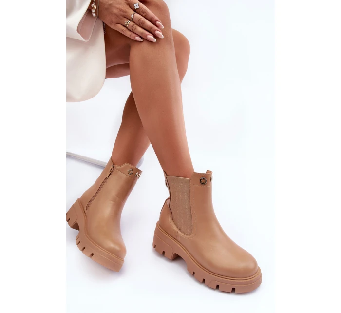Dámské kožené botky se zdobením Bežové model 21633828 - Boto Dámské kožené botky se zdobením Bežové model 21633828 - Boto