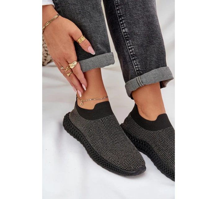 Wsuwane Buty Sportowe Damskie Ze Zdobieniem D&A TW121 Czarne Wsuwane Buty Sportowe Damskie Ze Zdobieniem D&A TW121 Czarne