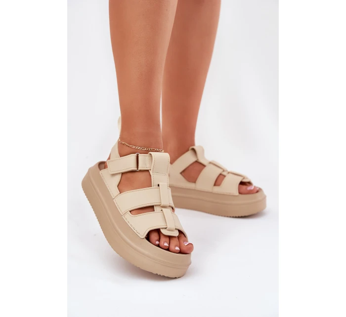 Sandały Damskie Na Platformie Beżowe Nitavelia