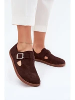 Semišové polobotky barefoot dámské s přezkou model 21703112 čokoládové - Zazoo