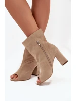Semišové Boty Na Podpatku S  Béžové Zazoo model 21704113 - Boto