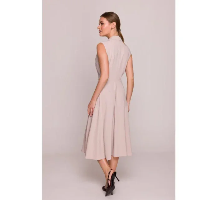 S409 Priliehavé košeľové šaty - béžové