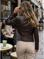 Dámska hnedá kožená bunda v štýle Ramones od FashionStreet TY5722 Dámska hnedá kožená bunda v štýle Ramones od FashionStreet TY5722