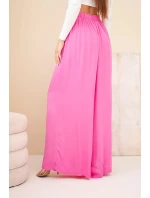 Dámské široké viskózové kalhoty s gumou v pase růžové