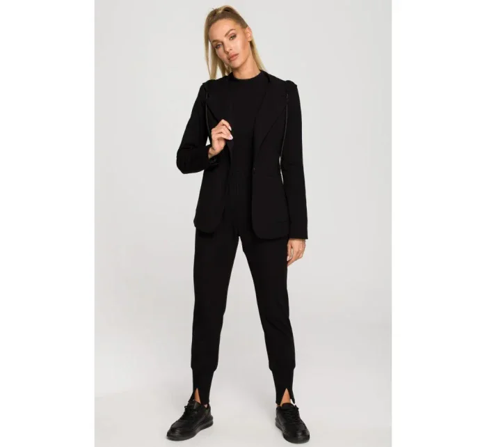 model 17626046 Bunda s kapucí a jedním knoflíkem černá - Moe