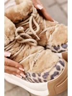 Dámske kožené snežnice s hrubou podrážkou a leopardou kožušinou Big Star Brown