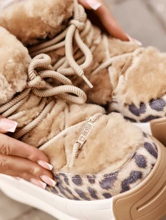 Dámske kožené snežnice s hrubou podrážkou a leopardou kožušinou Big Star Brown