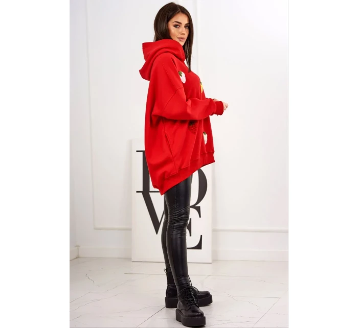 Zateplená mikina s jahodovým motívom červený